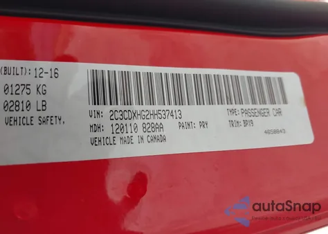 2017 Dodge Charger Sxt Rwd из США, поврежденный, VIN 2C3CDXHG2HH537413